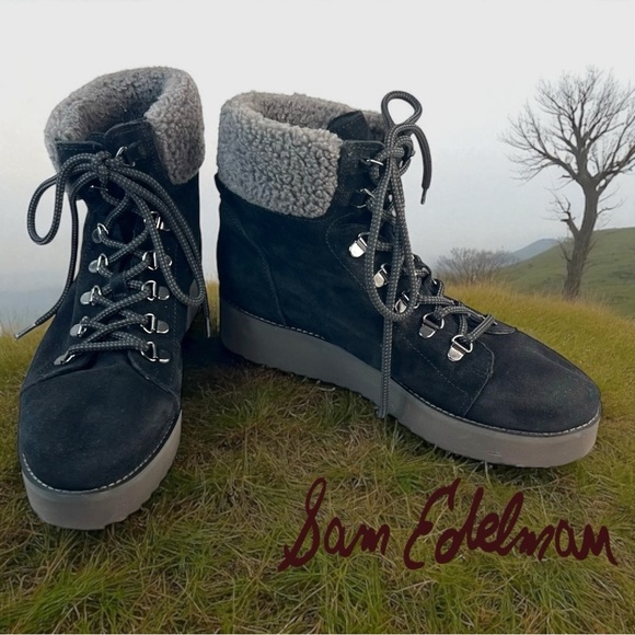 SAM EDELMAN Franc Black Suede Hiking Boots Size 9 - Picture 1 of 9